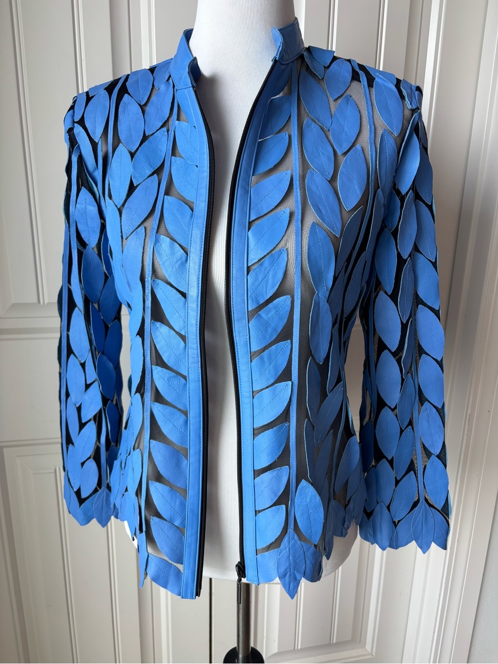 Artisan Dakota West Leather & Mesh Leaf Zip Front Jacket Sz M - Picture 7 of 11